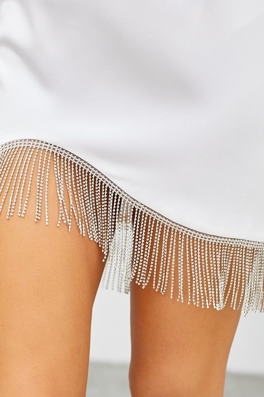 【theredthread】S rhinestone dress white THEREDTHREAD / ザレッドスレッド】S rhinestone dress