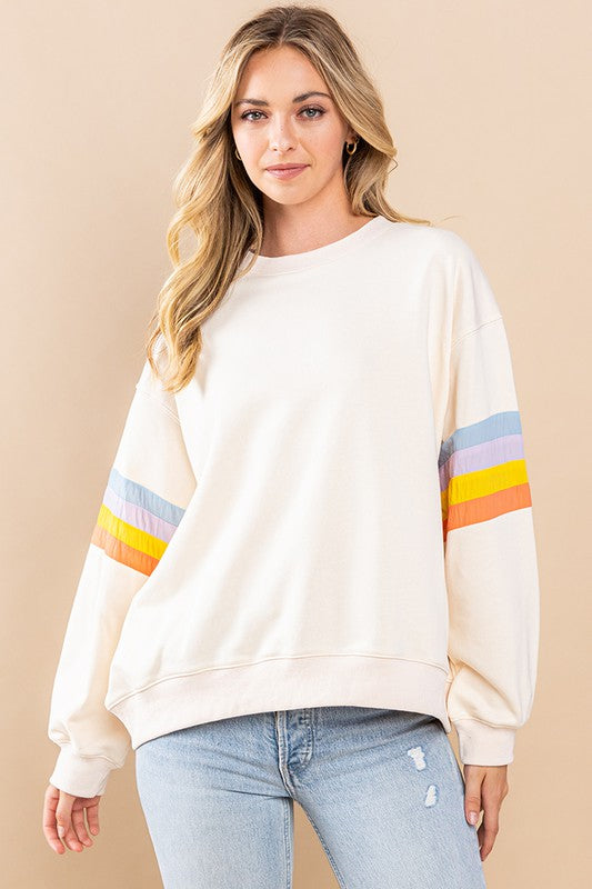 Rainbow Stripe Sleeve Pullover
