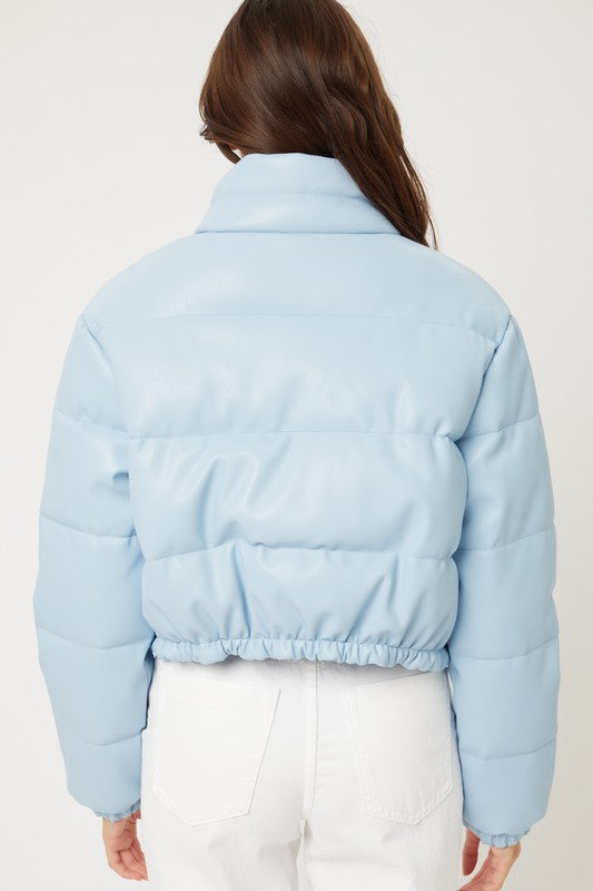 Faux Leather Puffer Jacket-Off White