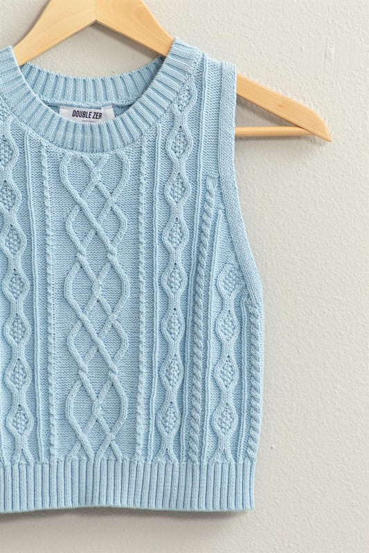 Sleeveless Cable Knit Sweater Vest- Baby Blue