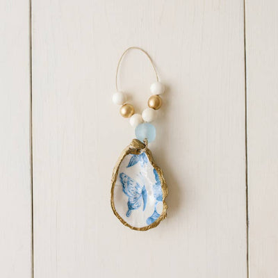 Indigo Collection Decoupage Oyster Shell Ornament/ Napkin Ring