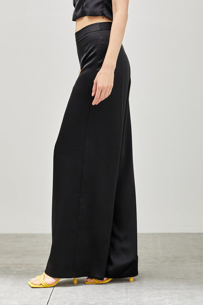 Cassidy Satin Wide Leg Pant- Black
