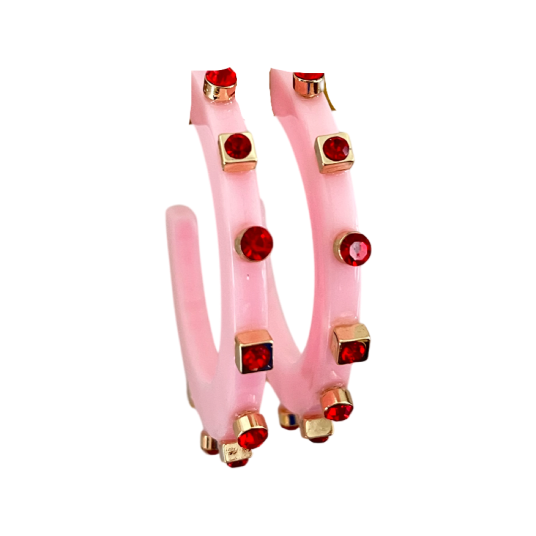 Valentines Pink City Girl Jewel Hoop Earring-Small