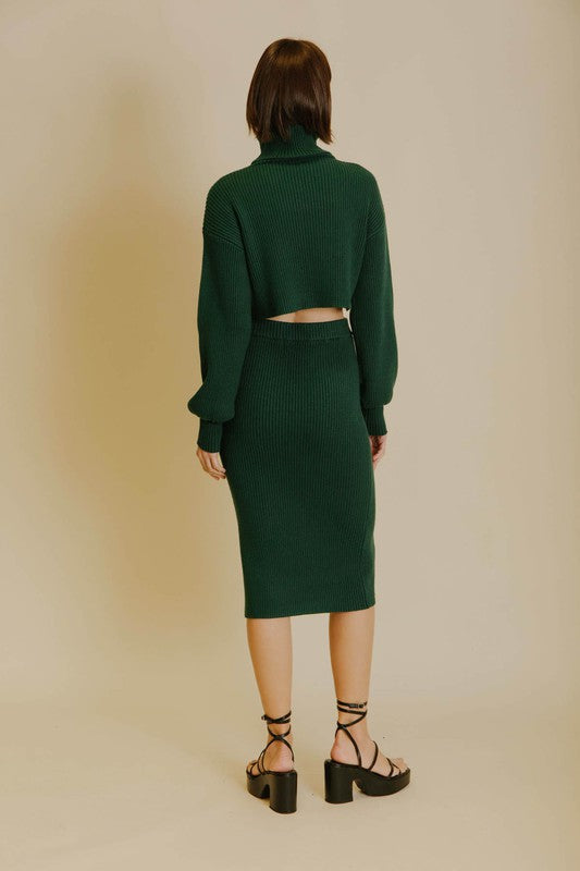Hunter Green Sweater Midi Skirt Set