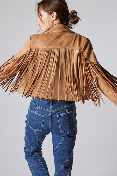 Suede Fringe Jacket-Camel