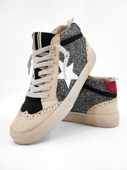 Paulina Retro Hi Top- Black/ Silver Glitter