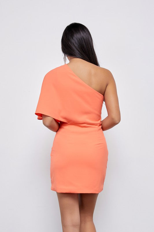 One Shoulder Wrap Dress- Sherbet