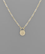 Padlock Initial Link Necklace-Gold