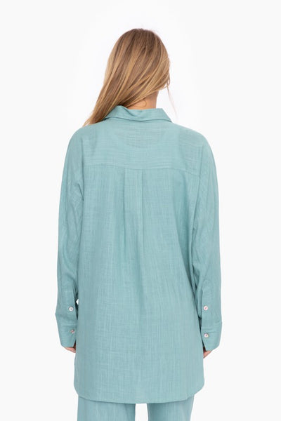Oversized Resort Buttondown Top- Washed Teal