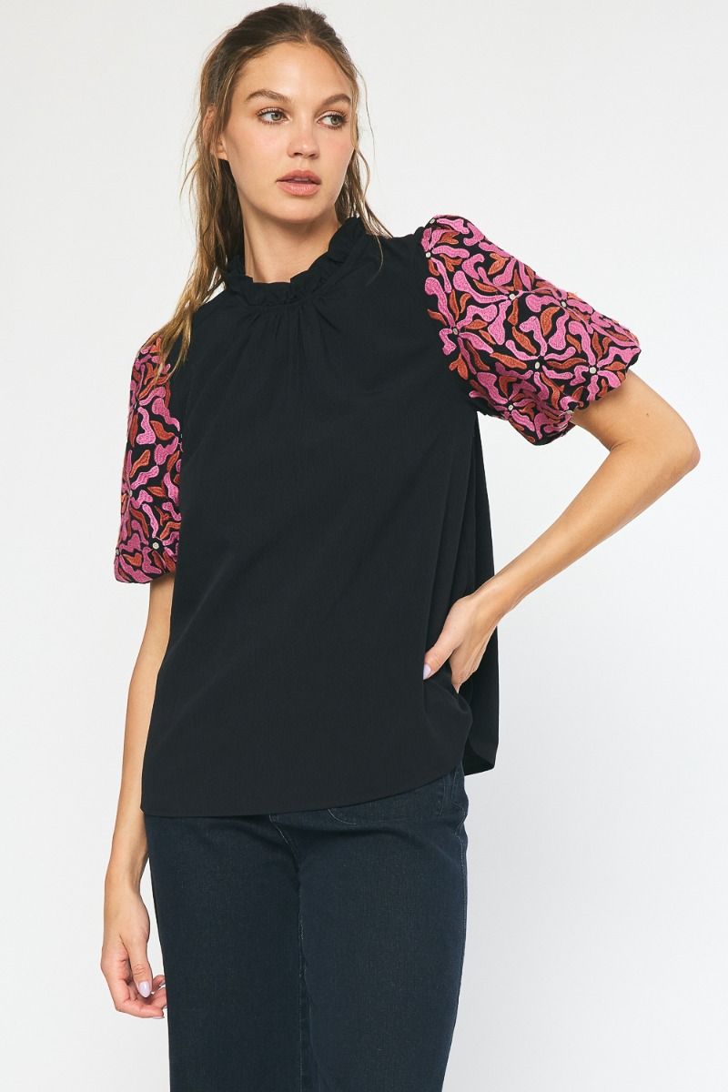 Embroidered Puff Sleeve Top