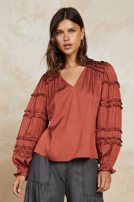 Mini Ruffle Detail Top- Rust