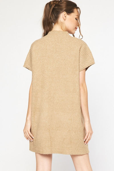 Mock Neck Sweater Dress- Tan