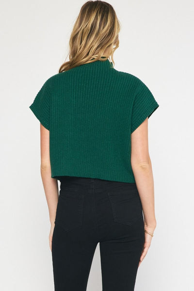 Mock Neck Thick Ribbed Sweater- Hunter Green