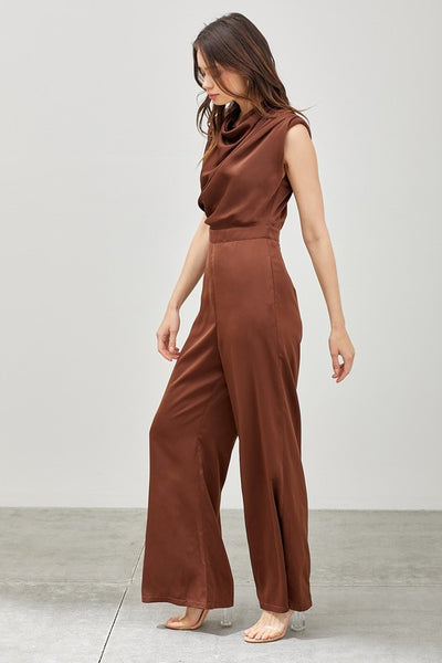 Cowl Neck Jumpsuit- Chocolate
