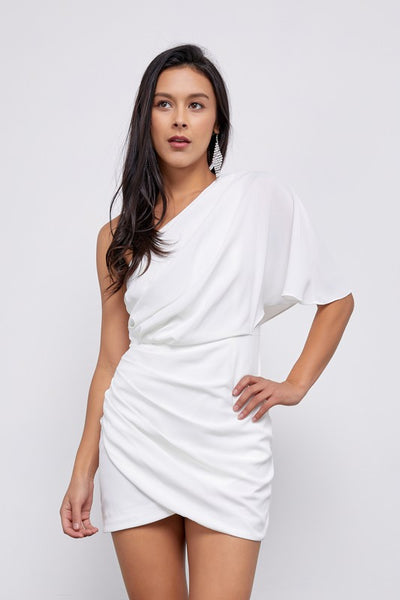 One Shoulder Wrap Dress- White