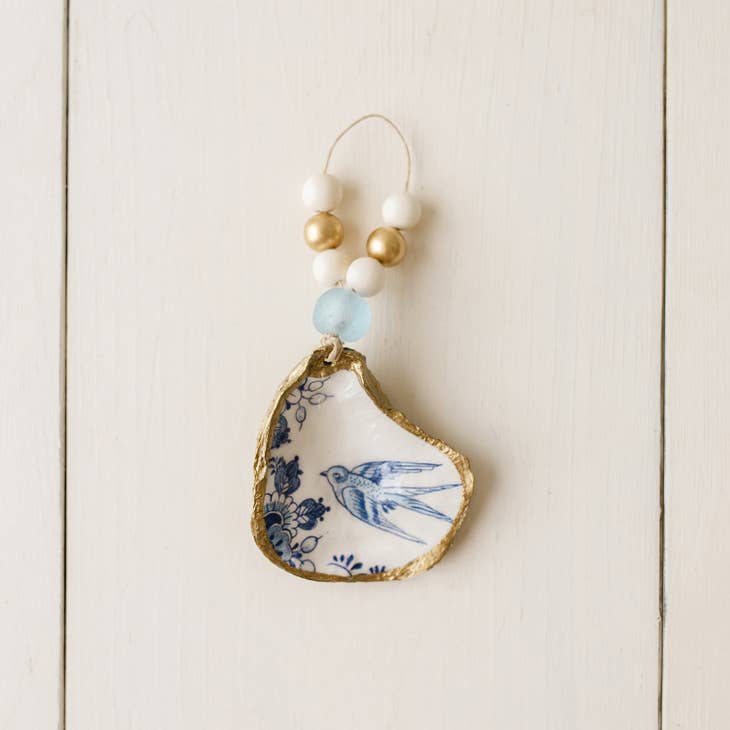 Indigo Collection Decoupage Oyster Shell Ornament/ Napkin Ring