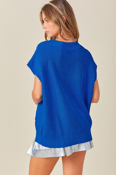 Oversized V Neck Sweater Vest- Azure Blue