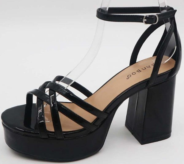 Strappy Platform Heels- Black Patent