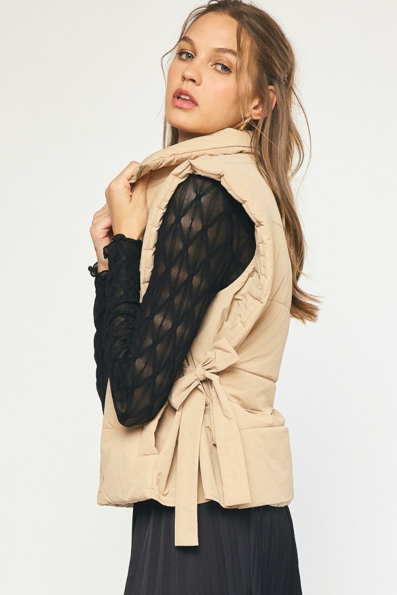 Waist Tie Detail Vest- Camel