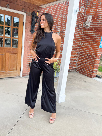 Halter Neck Jumpsuit- Black
