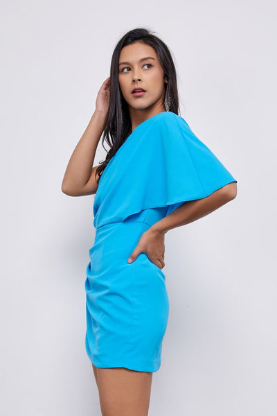 One Shoulder Wrap Dress- Summer Blue