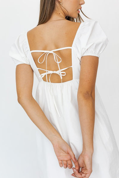 Back Tie Babydoll Dress- White