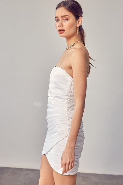 Pleated Bodice Dress-White