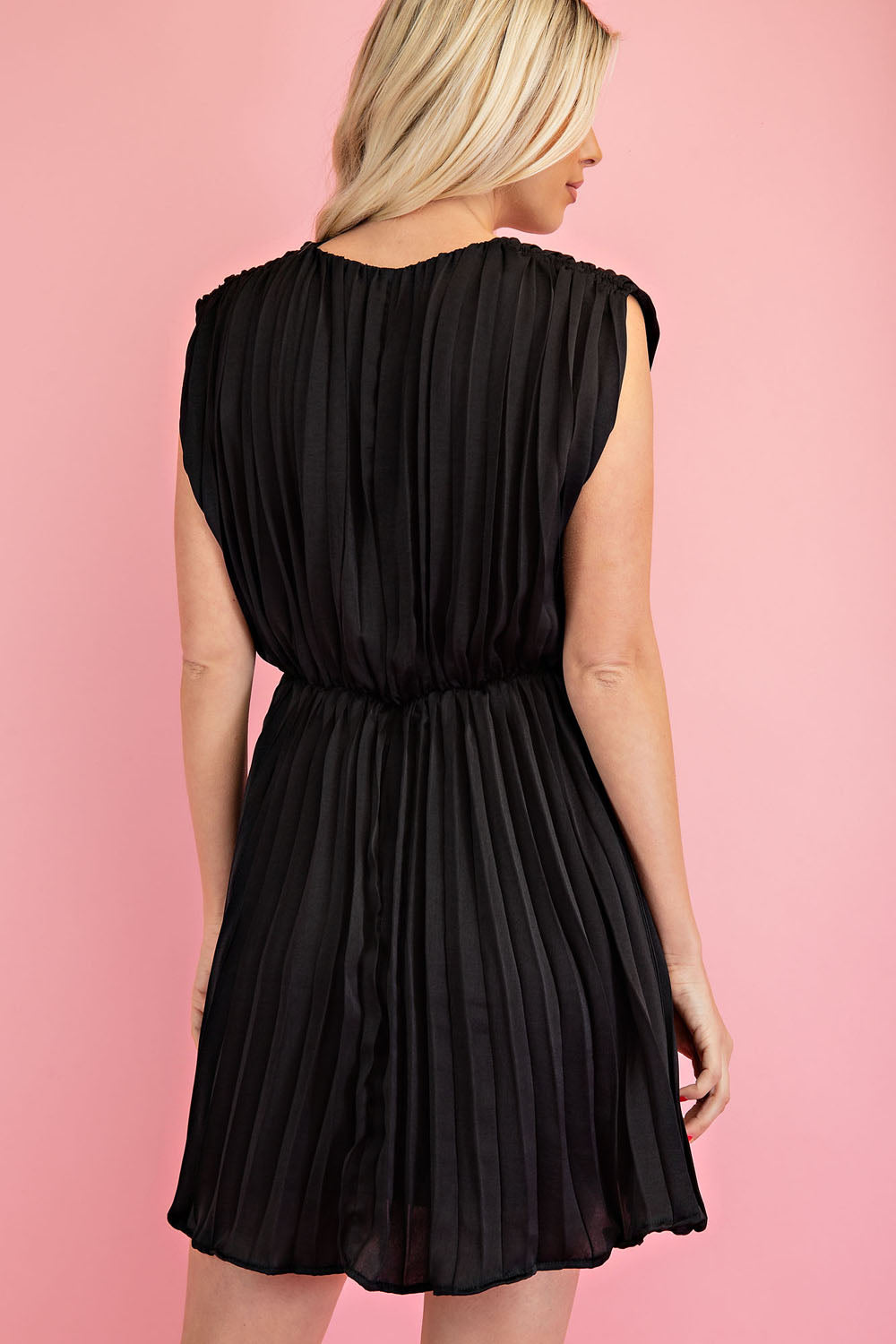 Sleeveless Pleated Dress in Black