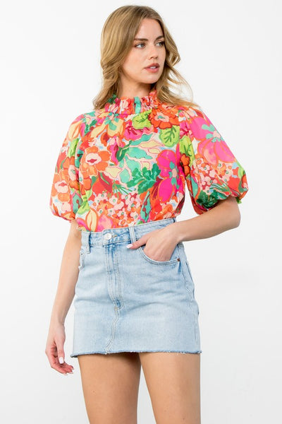 Summer Floral Puff Sleeve Top