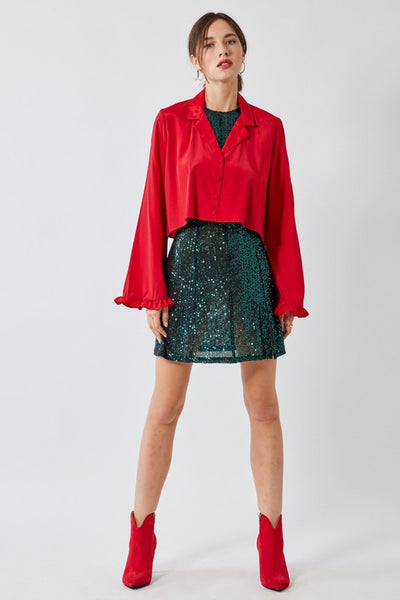 Bell Sleeve Crop Top- Red