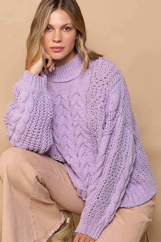 Kelsey Chenille Cable Knit Sweater- Lavender