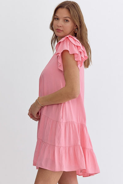 Pink Linen Ruffled Dress