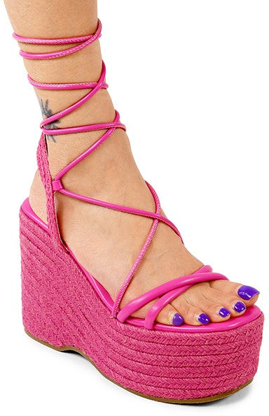 Miya Lace Up Platform Sandals- Pink