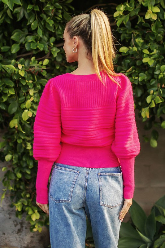 Hot Pink Square Neck Sweater