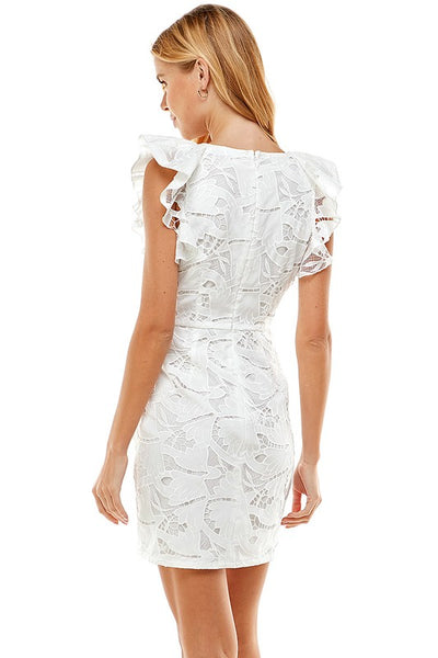 White Lace Ruffle Sleeve Dress