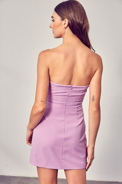 Strapless V Cut Out Dress- Lilac
