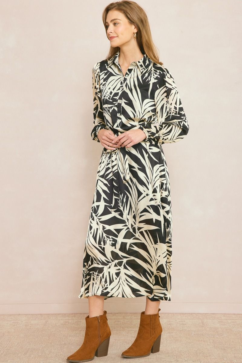 Leaf Print Midi Dress