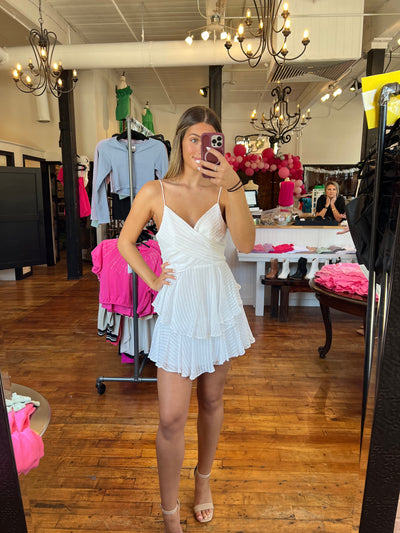 White Textured Stripe Cami Dress