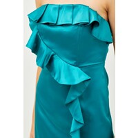 Satin Ruffle Trim Dress- Peacock