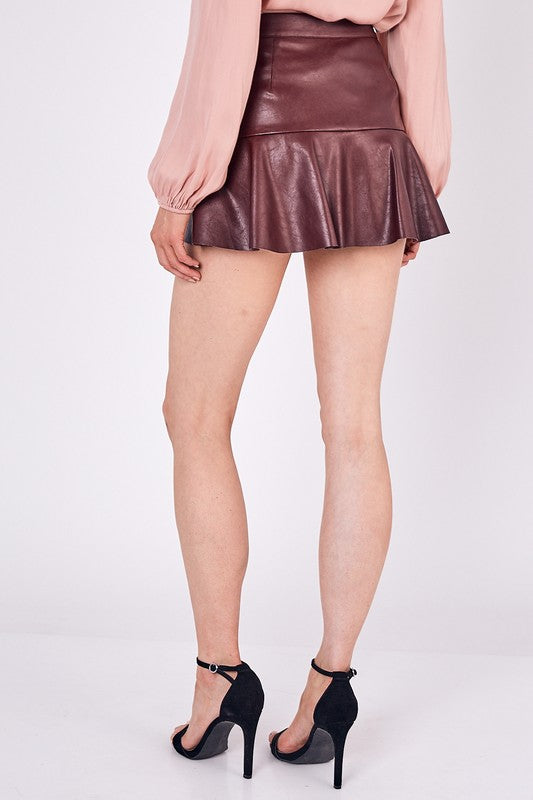 Garnet Faux Leather Ruffle Mini Skort