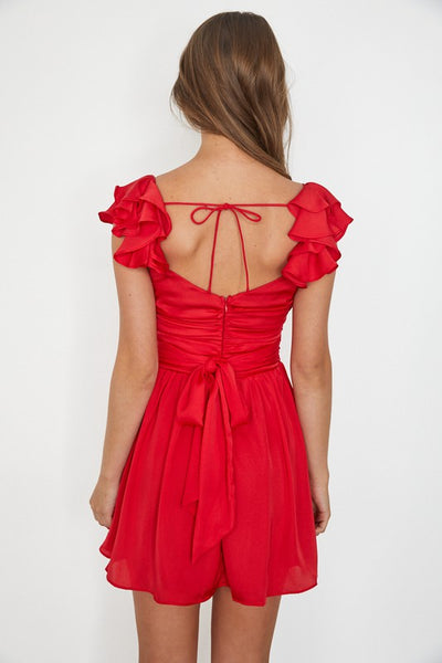 Lanie Ruffle Sleeve Dress- Red