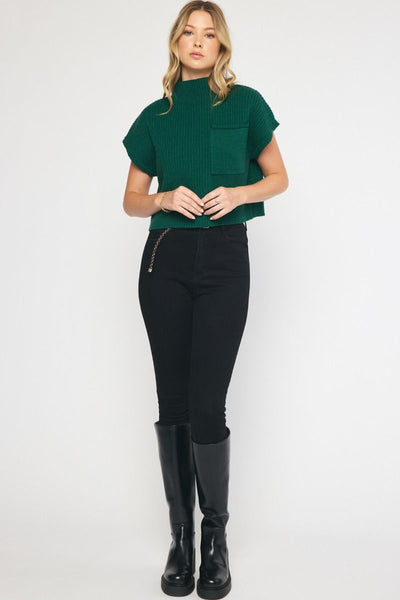 Mock Neck Thick Ribbed Sweater- Hunter Green