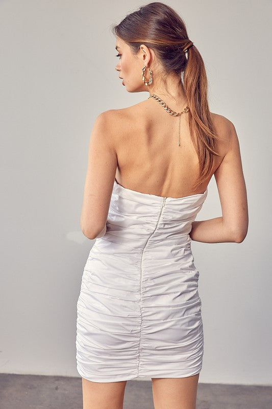 Pleated Bodice Dress-White