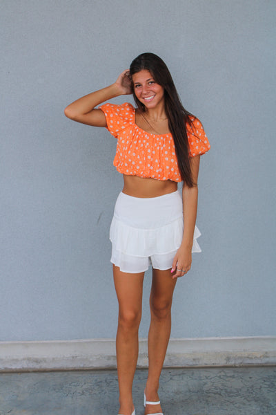 Double Ruffle Short-White