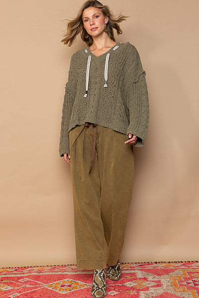 Chenille Cable Knit Pullover- Moss Green