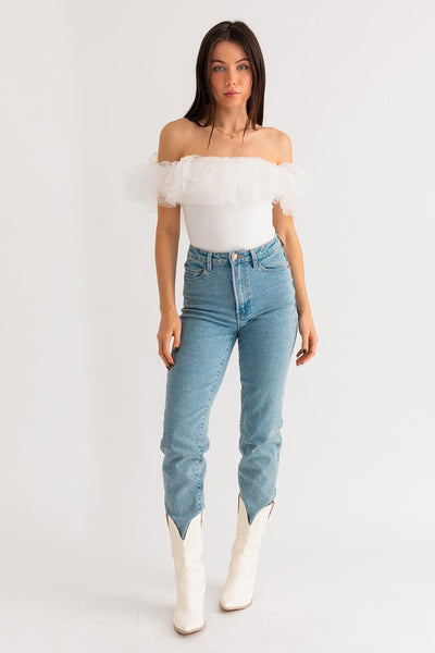 White Tulle  Ruffle Bodysuit
