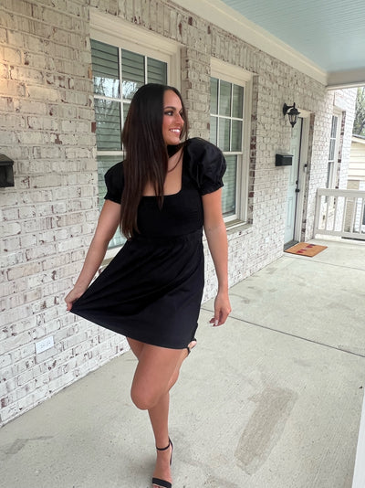 Smocked Bodice Dress- Black