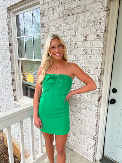 Bow Front Strapless Dress- Kelly Green
