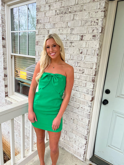 Bow Front Strapless Dress- Kelly Green