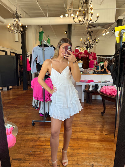White Textured Stripe Cami Dress